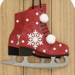 JJA Suspension de Noël en bois (H50 cm) Luge et patins à glace Naturel Clearance