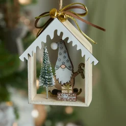 KAEMINGK Suspension de Noël en bois (H11 cm) Maison du Père Noël Gris Outlet