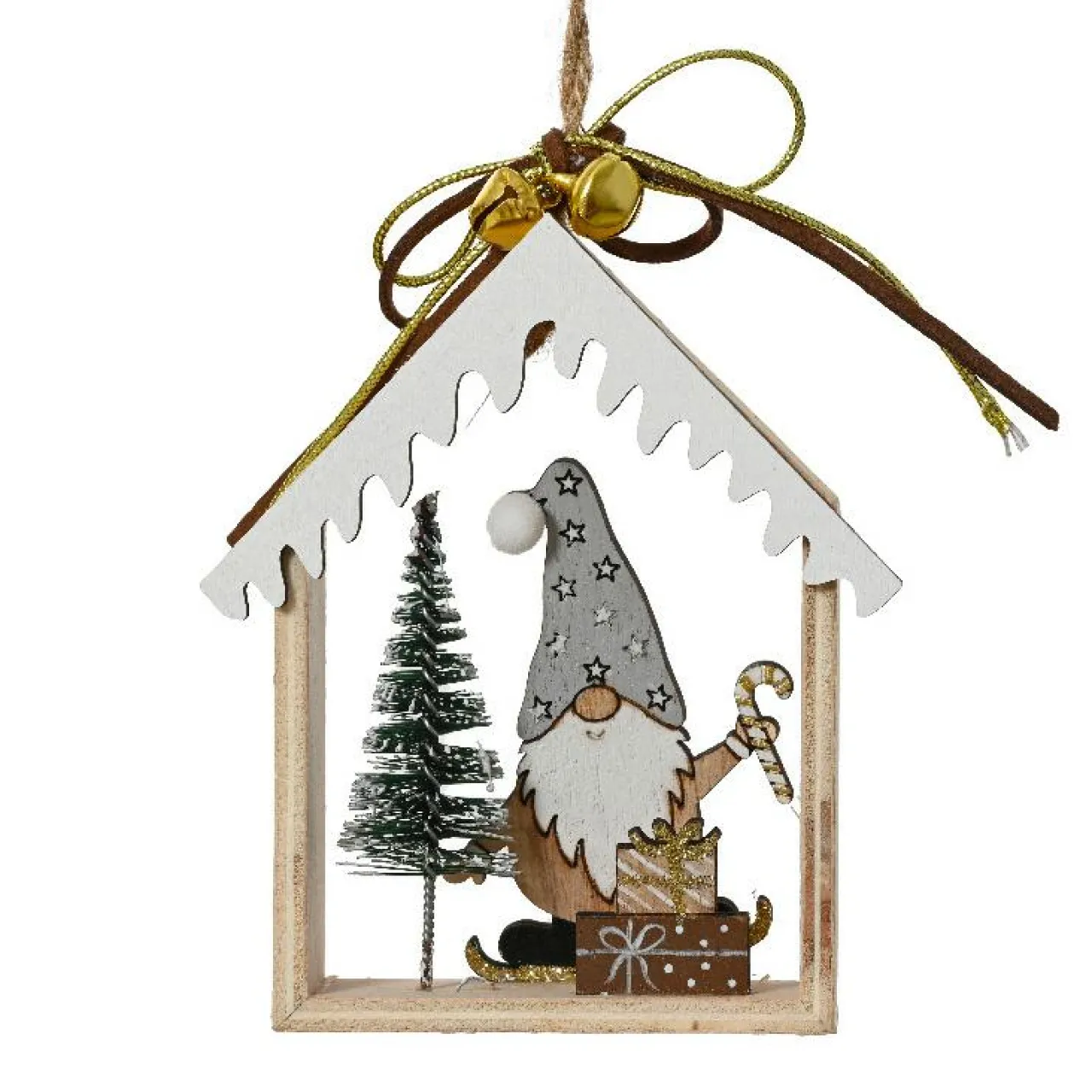 KAEMINGK Suspension de Noël en bois (H11 cm) Maison du Père Noël Gris Outlet