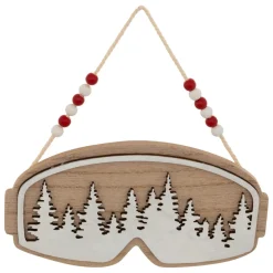 JJA Suspension de Noël en bois (H16 cm) Masque de ski Naturel New