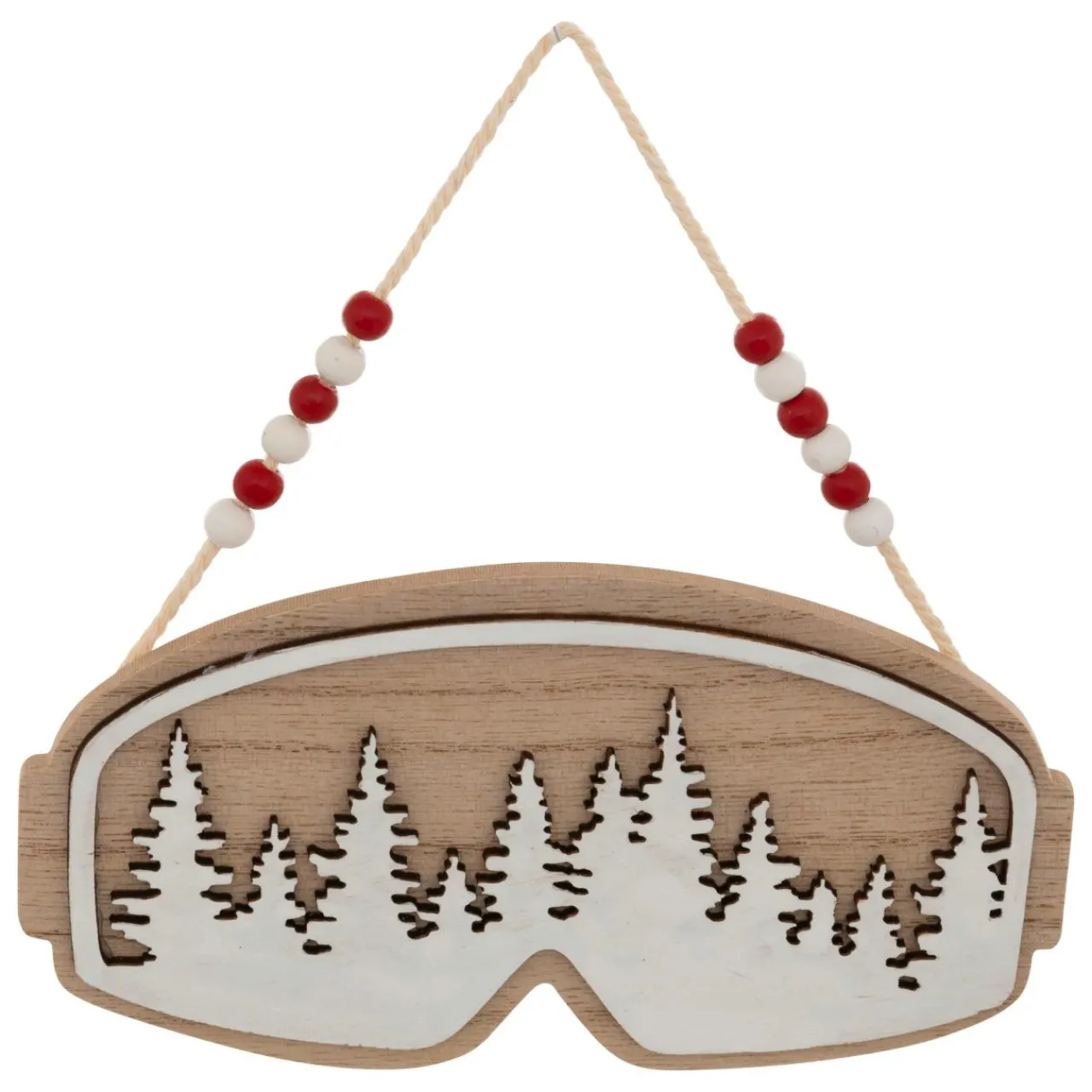 JJA Suspension de Noël en bois (H16 cm) Masque de ski Naturel New