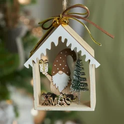 KAEMINGK Suspension de Noël en bois (H11 cm) Maison du Père Noël Marron New