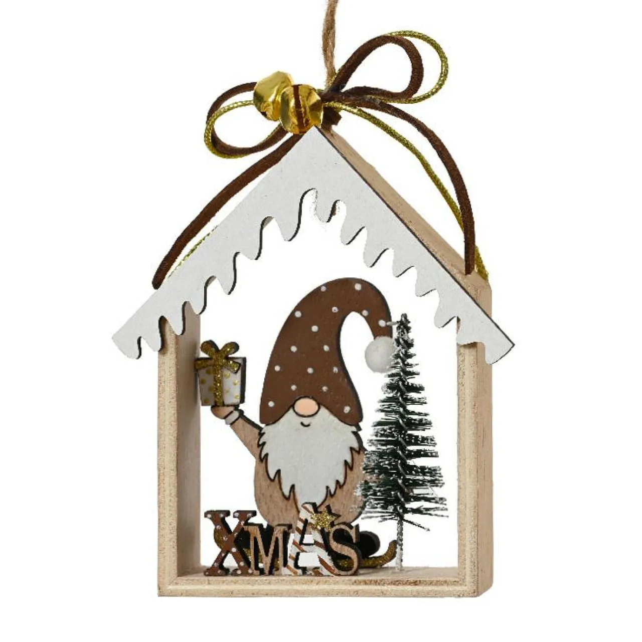 KAEMINGK Suspension de Noël en bois (H11 cm) Maison du Père Noël Marron New
