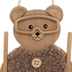 JJA Suspension de Noël en bois (H16 cm) Ourson en ski Naturel Outlet