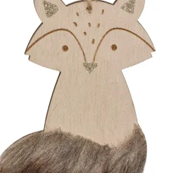 JJA Suspension de Noël en bois (H12 cm) Renard douce fourrure Marron