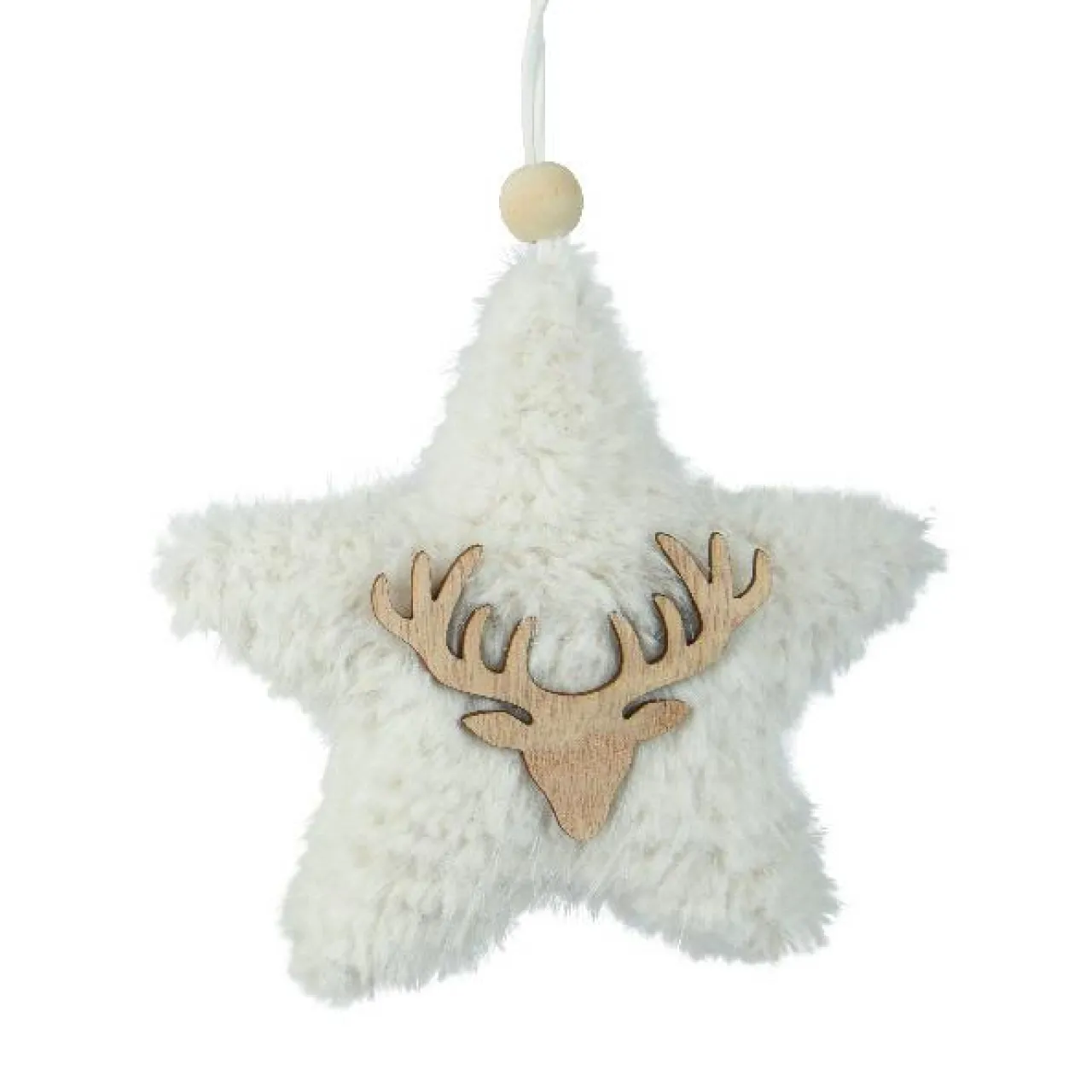 KAEMINGK Suspension de Noël en bois (H15 cm) Étoile fourrure Blanc Discount