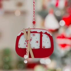 JJA Suspension de Noël en bois (H12,5 cm) Télécabine de Savoie Rouge Online