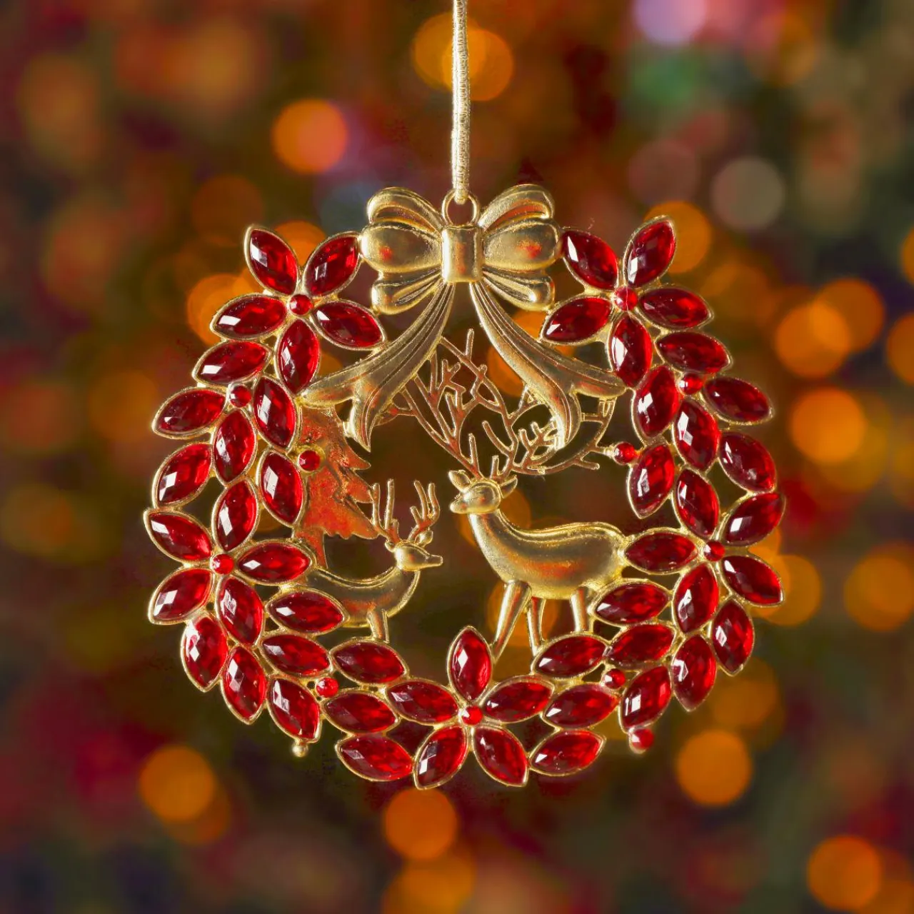 KAEMINGK Suspension de Noël en métal (D9 cm) Couronne et strass et doré Rouge Sale