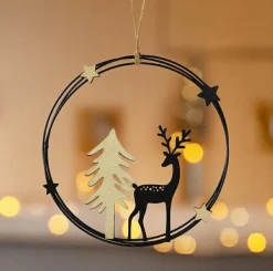 KAEMINGK Suspension de Noël en métal (D18 cm) Renne chic et doré Noir