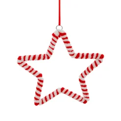 JJA Suspension de Noël en métal (D15 cm) Étoile sucre d'orge et blanc Rouge New