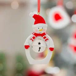 JJA Suspension de Noël en métal (H10 cm) Cloche et bonhomme de neige Blanc Sale