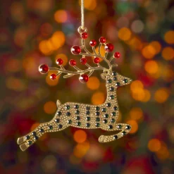 KAEMINGK Suspension de Noël en métal (H9 cm) Renne et strass Dé Or