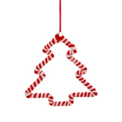 JJA Suspension de Noël en métal (H15 cm) Sapin sucre d'orge et blanc Rouge New