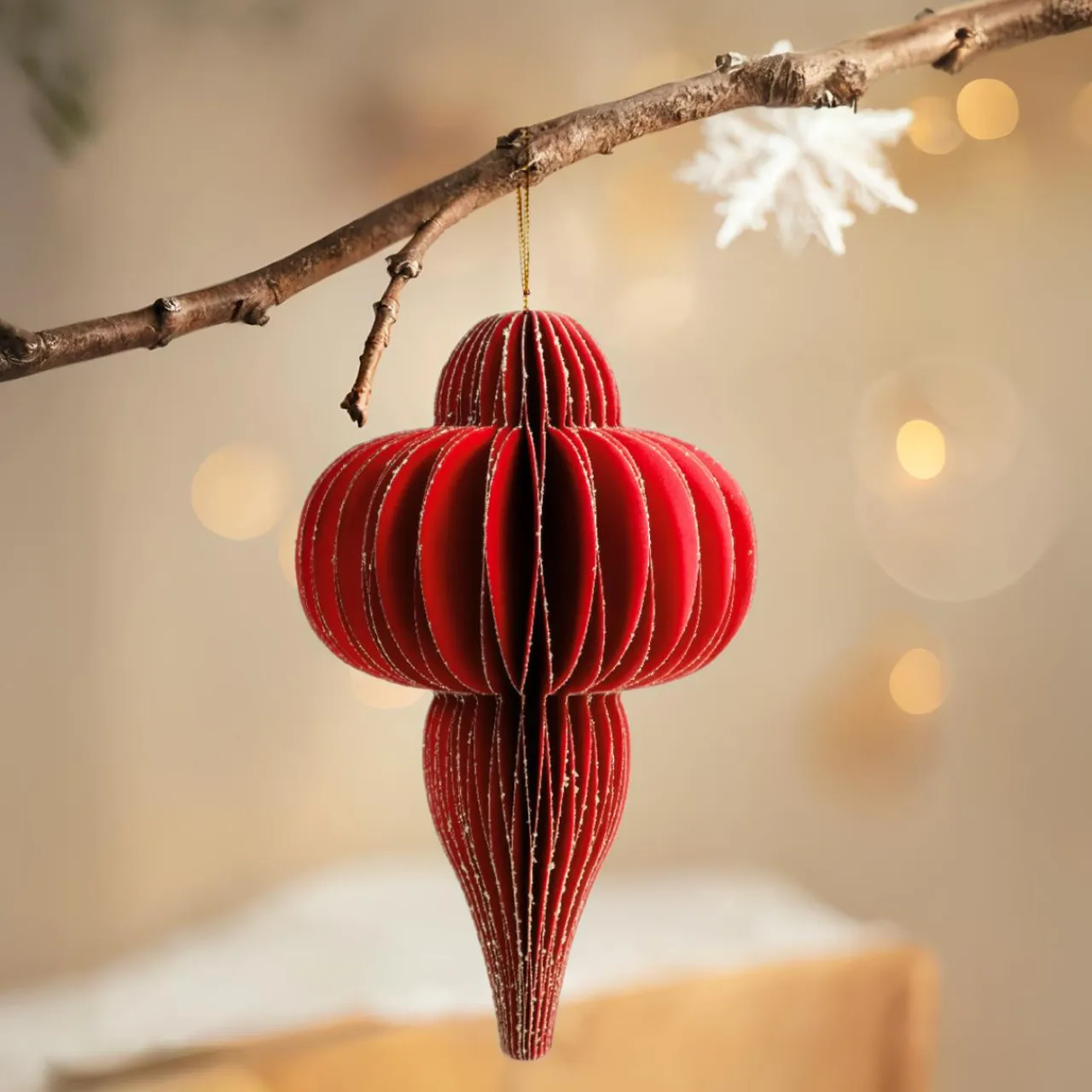 KAEMINGK Suspension de Noël en papier (H20 cm) fermeture Magnétique Rouge Hot