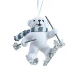 KAEMINGK Suspension de Noël en plastique floqué velours (H10 cm) Ours Albin Blanc Discount