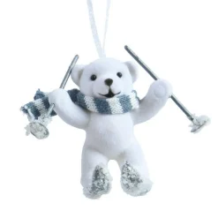 KAEMINGK Suspension de Noël floqué velours (H10 cm) Ours Quentin et gris Blanc Clearance