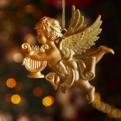 KAEMINGK Suspension de Noël (H9 cm) Ange gardien pailleté Or Clearance