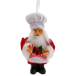 JJA Suspension de Noël (H13 cm) Père Noël Pâtissier Rouge et Blanc Sale