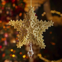 KAEMINGK Suspension de Noël (H13 cm) Étoile de Rêve Dé pailleté Or Clearance