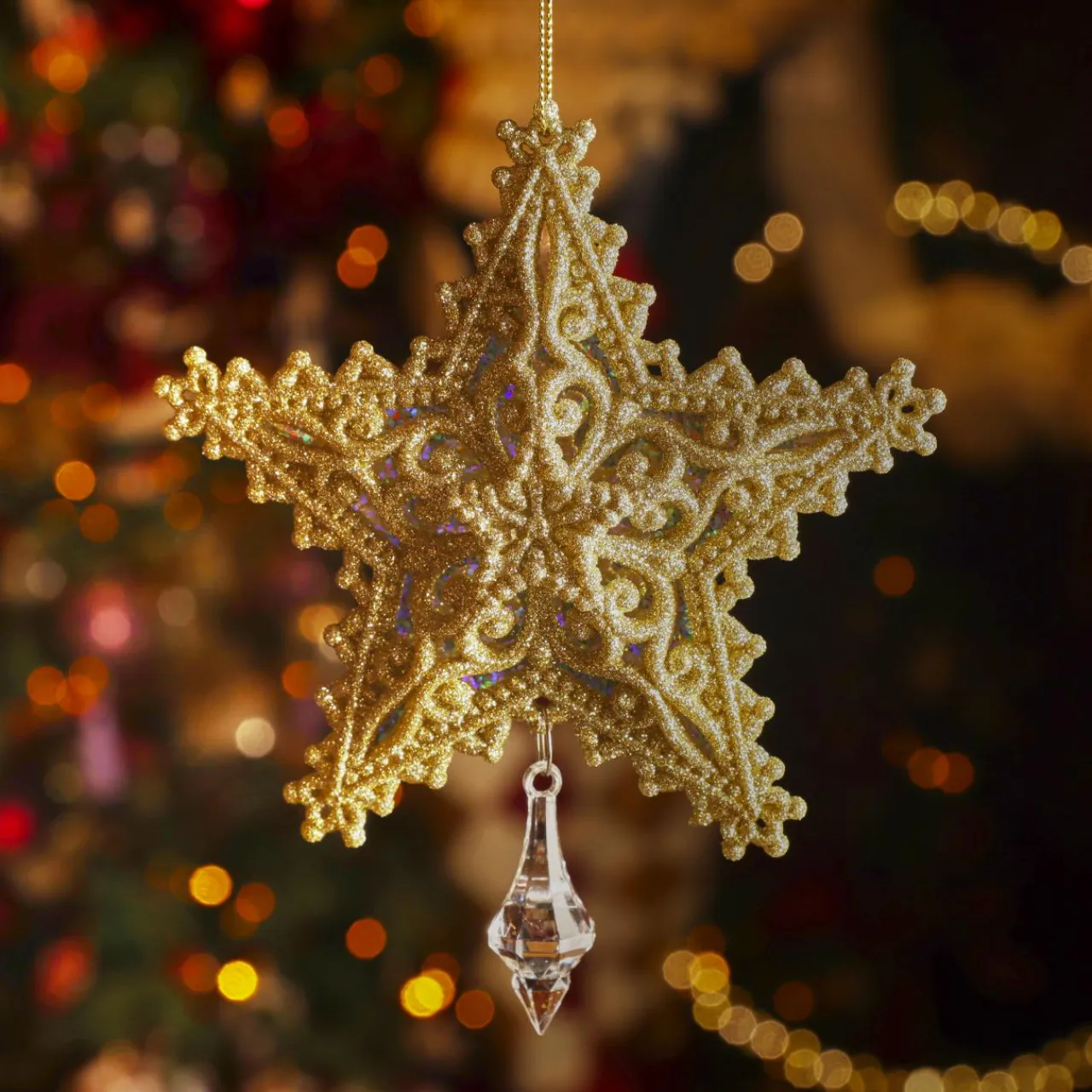 KAEMINGK Suspension de Noël (H13 cm) Étoile de Rêve Dé pailleté Or Clearance