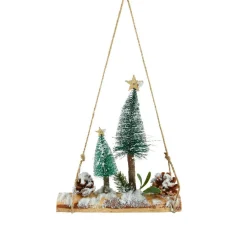 KAEMINGK Suspension en bois déco (H28 cm) Forêt enneigée, Naturel New