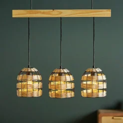 OSTARIA Suspension lumineuse bambou 3 douilles (L60 cm) Domo Naturel Discount
