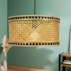 EMINZA Suspension lumineuse en bambou (D40 cm) Estepona Noir et Naturel New