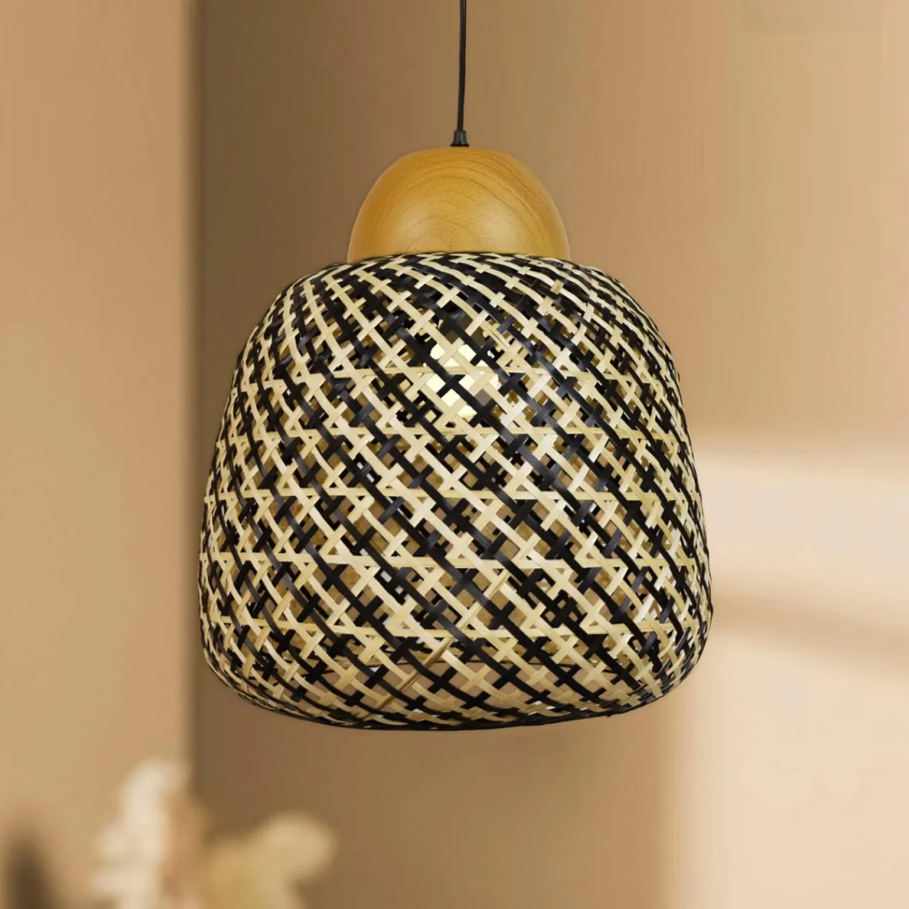 EMINZA Suspension lumineuse en bambou (D40 cm) Elda et naturel Noir Discount