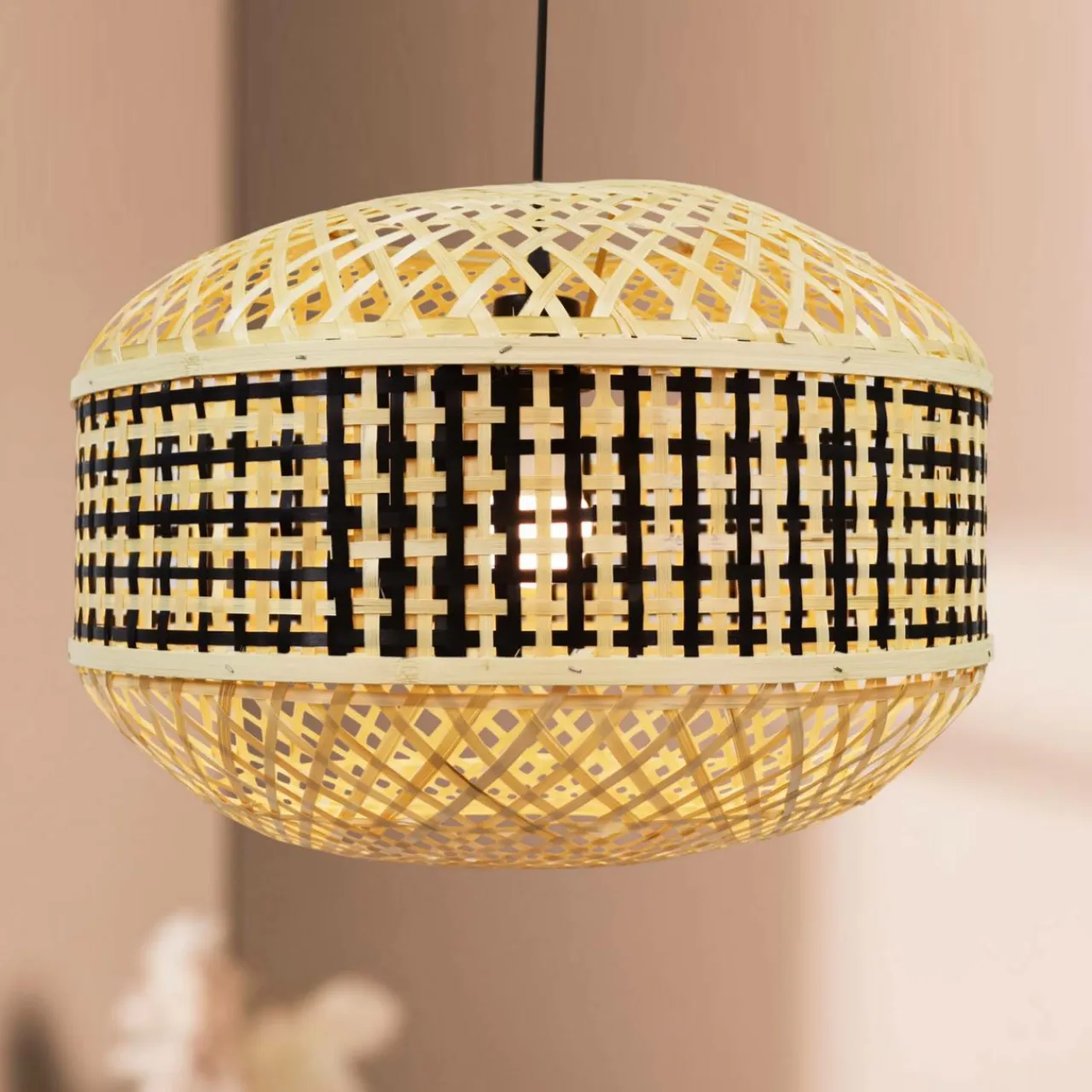 EMINZA Suspension lumineuse en bambou (D45 cm) Huesca et naturel Noir New