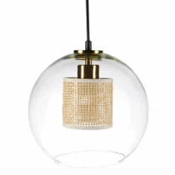 OSTARIA Suspension lumineuse en verre et cannage (D25 cm) Lucéa Beige Transparent