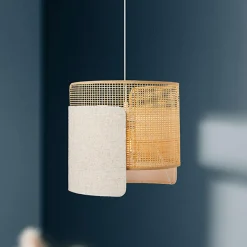 OSTARIA Suspension lumineuse lin et bambou (D28,5 cm) Bourgeon Beige Online