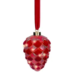 KAEMINGK Suspension lumineuse à piles 15 LED (D15 cm) Pomme de pin de Venezia Rouge Hot