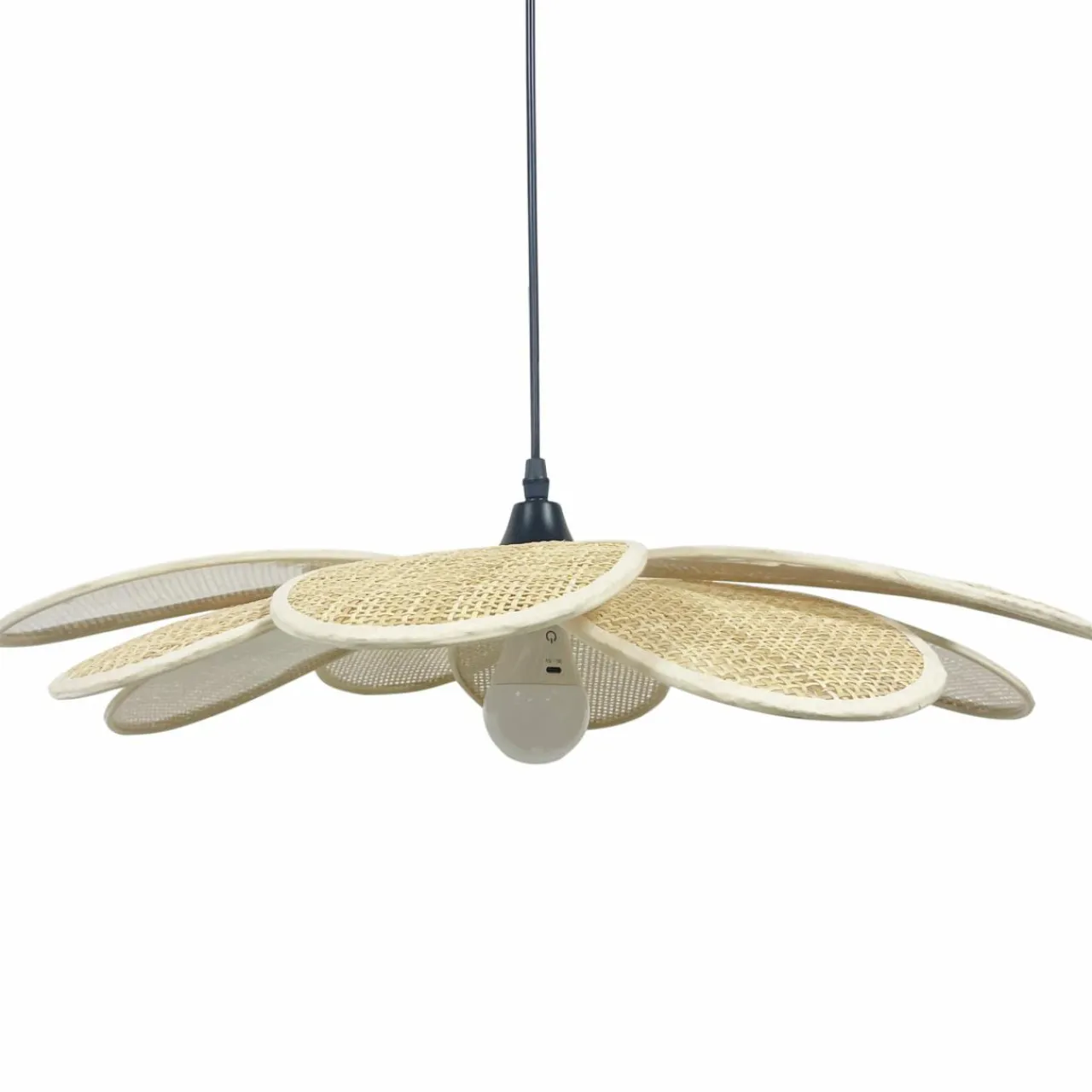 EMINZA Suspension lumineuse pétale en tissu (D58 cm) Salamanca beige et noir Naturel New