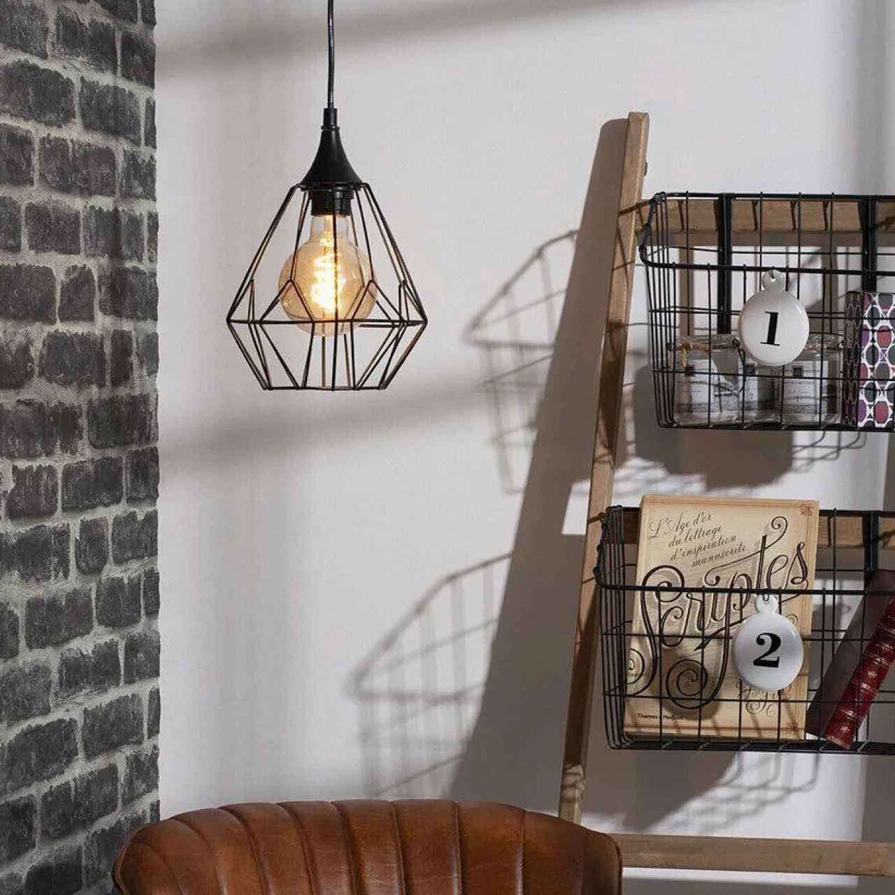 ATMOSPHERA Suspension métal (D19 cm) Diamant Noir Discount