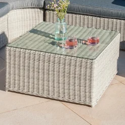 MOBELLIA Table basse de jardin carrée en résine tressée Calvi Gris Outlet