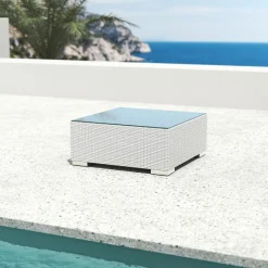 MOBELLIA Table basse de jardin carrée en résine tressée Palma Blanc Online