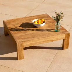 MOBELLIA Table basse de jardin carrée en (94 x 94 cm) Bornéo Naturel Bois New