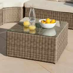 MOBELLIA Table basse de jardin carrée en résine tressée Calvi Sepia Sépia Hot