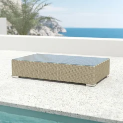MOBELLIA Table basse de jardin rectangulaire en résine tressée Palma Gris Hot