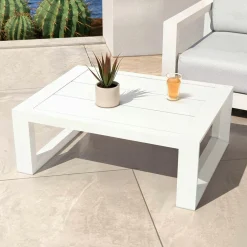 MOBELLIA Table basse de jardin rectangulaire en alumininum (94 x 72 cm) Elba Blanc