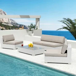 MOBELLIA Table basse de jardin rectangulaire en résine tressée Palma Blanc New