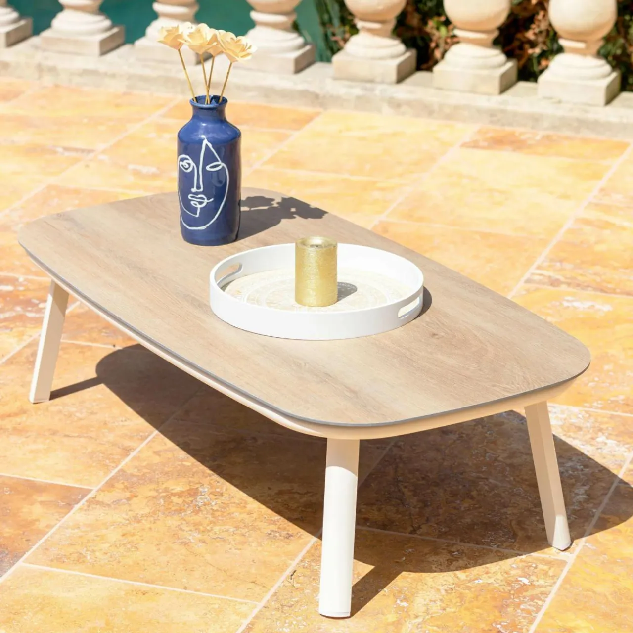 MOBELLIA Table basse de jardin rectangulaire aluminium Amalfi Blanc Hot
