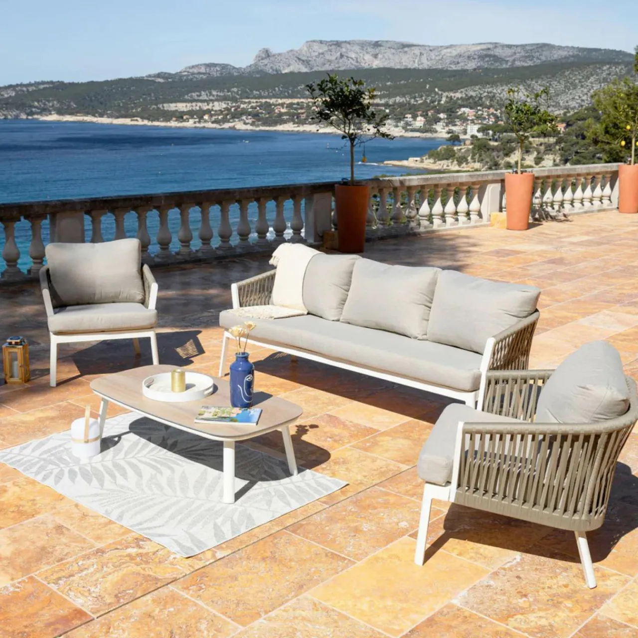 MOBELLIA Table basse de jardin rectangulaire aluminium Amalfi Blanc Hot
