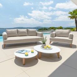 MOBELLIA Table basse de jardin ronde (D68 cm) Monte Carlo Blanc Online