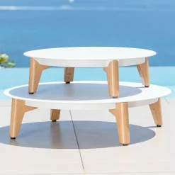 MOBELLIA Table basse de jardin ronde (D86 cm) Monte Carlo Blanc Clearance
