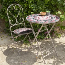 #N/A Table bistrot mosaïque Narbonne et rose Taupe