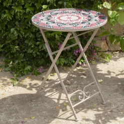 #N/A Table bistrot mosaïque Narbonne et rose Taupe