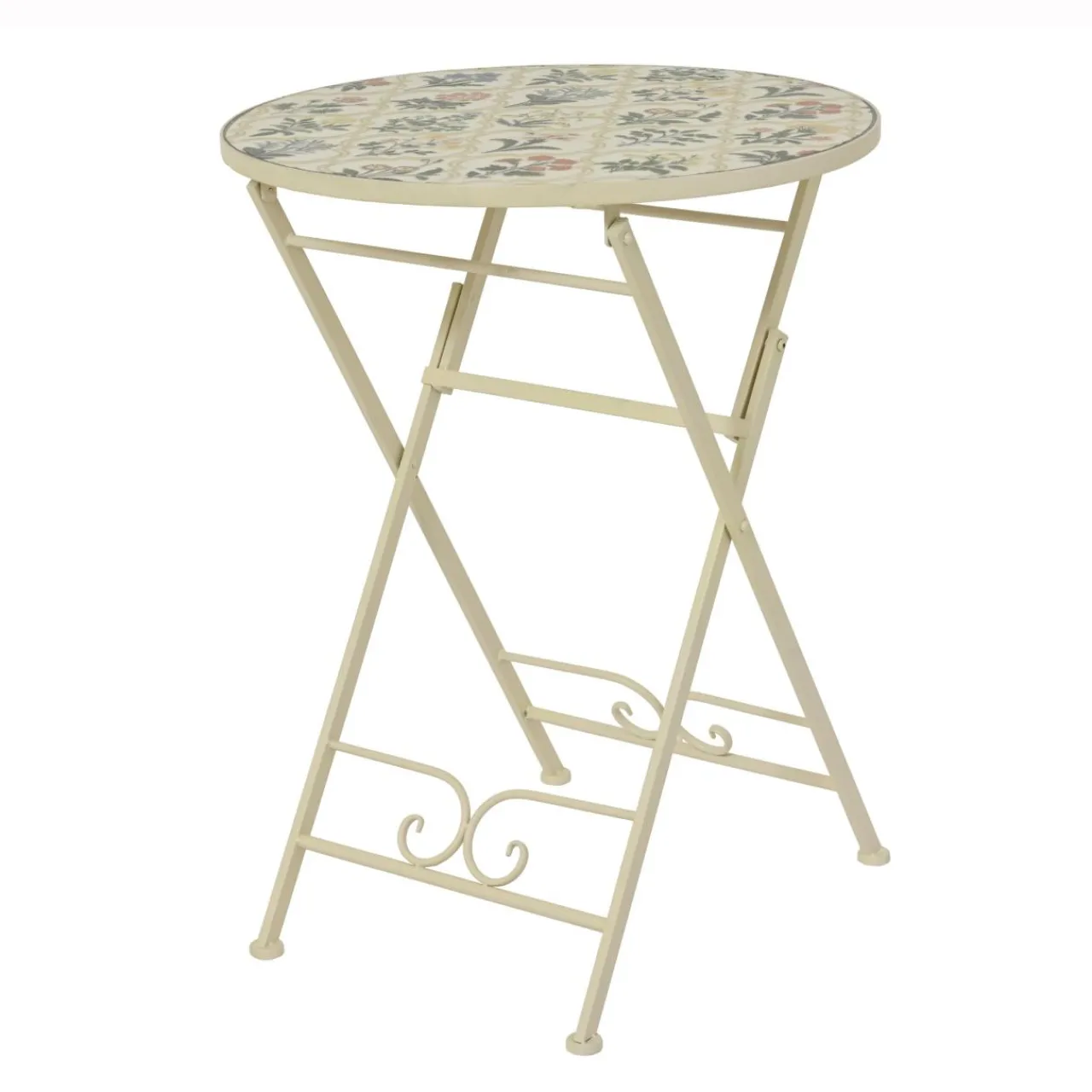 EMINZA Table bistrot ronde pliable en faïence (D58 cm) Coimbra Crème Beige Discount