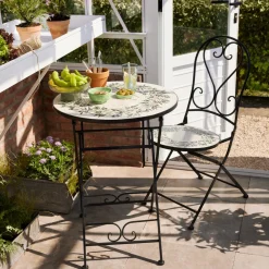 EMINZA Table bistrot ronde pliable en mosaïque (D58 cm) Athènes Beige New