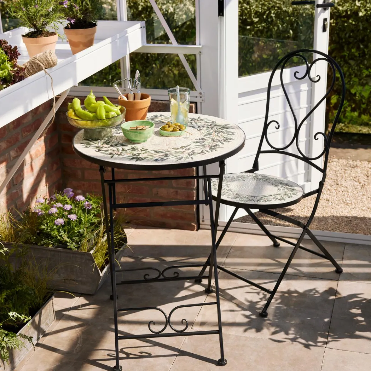 EMINZA Table bistrot ronde pliable en mosaïque (D58 cm) Athènes Beige New
